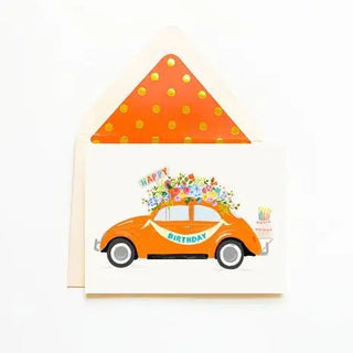 Happy Birthday Orange Volkswagen Bug Greeting Card