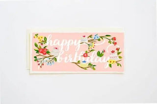 Happy Birthday With Flowers & Cake Blush Greeting Card