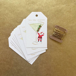 Holiday Santa Martini Gift Tags - Boxed Set of 8 with string