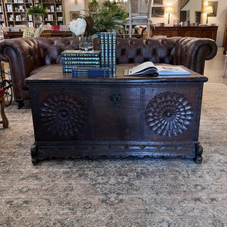 Italian Dark - wood Engraved Trunk with Iron Handles