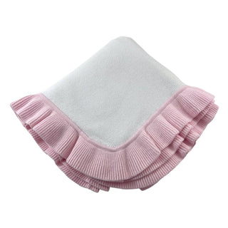 Jersey Knitted Ruffle Blanket: White/Blue