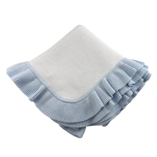 Jersey Knitted Ruffle Blanket: White/Blue