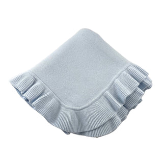 Jersey Knitted Ruffle Blanket: White/Blue