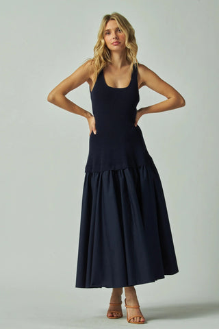 Knit & Poplin Long Dress