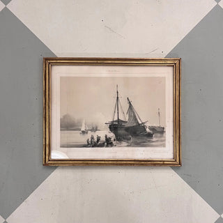 “La Grève” Antique French Harbor Scene