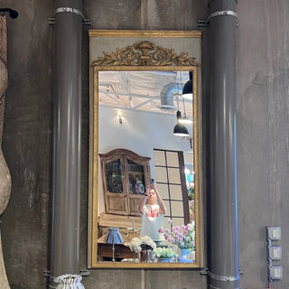 Antique Large Grey & Gold Painted Provincial Mirror