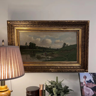 Late 19th Century French Pastoral River Landscape with Figures
