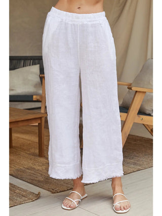 Linen Fringed Hem Wide Leg Loose Fit Pant