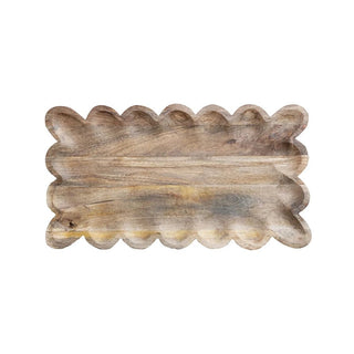 Mango Wood Tray w/ Scalloped Edge, Natural