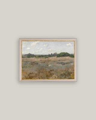 Meadow by the Shoreline Framed Antique Art: 9x7