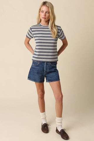 Clothing Mila Stripe Baby Tee: Cream Brown / L