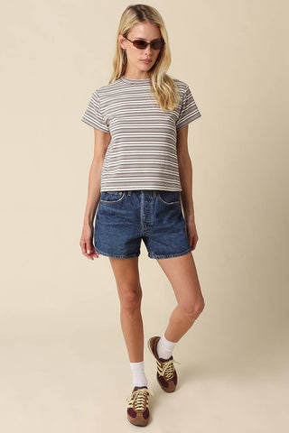 Clothing Mila Stripe Baby Tee: Cream Brown / L