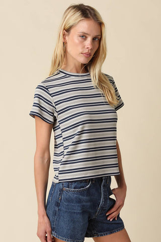 Clothing Mila Stripe Baby Tee: Cream Brown / L