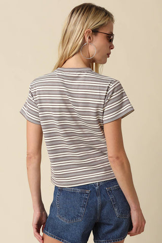 Clothing Mila Stripe Baby Tee: Cream Brown / S