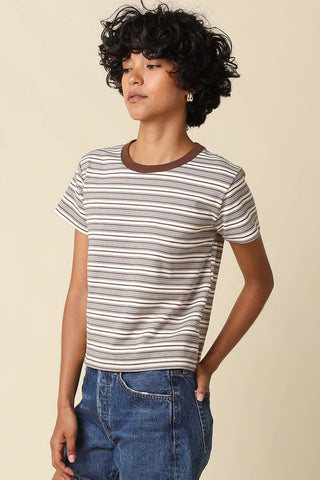 Clothing Mila Stripe Baby Tee: Cream Brown / S