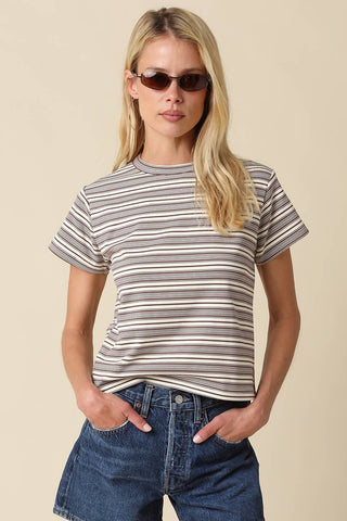 Clothing Mila Stripe Baby Tee: Cream Brown / S