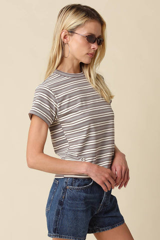 Clothing Mila Stripe Baby Tee: Cream Brown / S