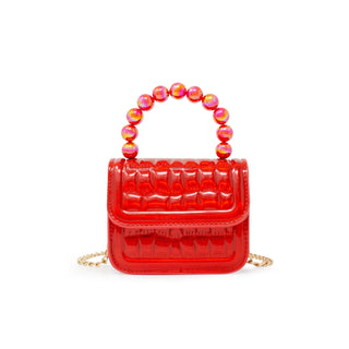 Mini Glam Quilted Pearl Handle Purse: Red