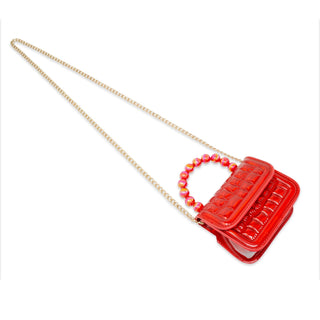 Mini Glam Quilted Pearl Handle Purse: Red