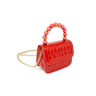 Mini Glam Quilted Pearl Handle Purse: Red