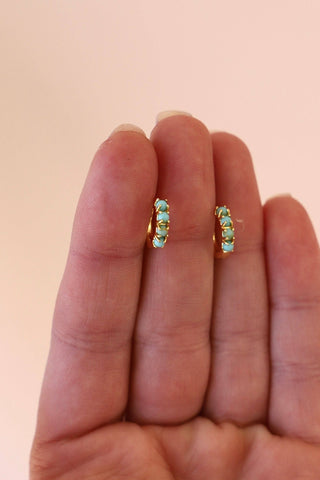 MINI TURQUOISE HOOPS: GOLD