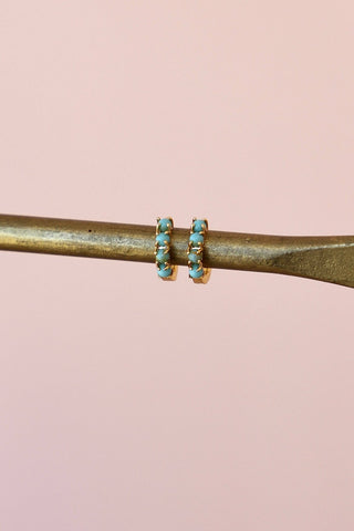 MINI TURQUOISE HOOPS: GOLD