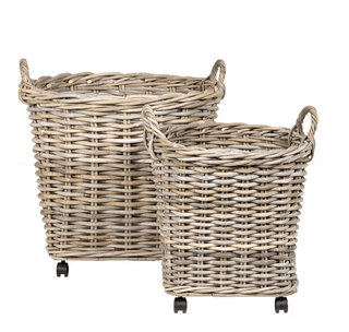 Mona Round Rattan Storage Baskets w/Wheels