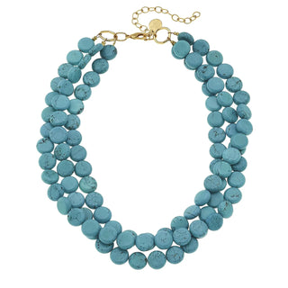 Multi-Strand Genuine Turquoise Necklace with Gold Clasp