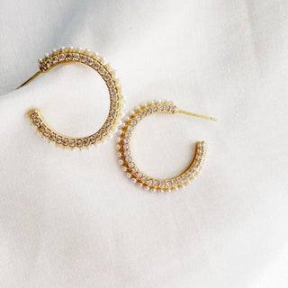 Only You Pavé Pearl Hoops Earrings Gold Filled