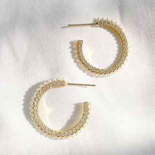 Only You Pavé Pearl Hoops Earrings Gold Filled