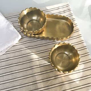 Opulent Gold Aluminum Serving Tray & 2 Bowls, Set of 3