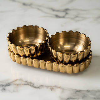 Opulent Gold Aluminum Serving Tray & 2 Bowls, Set of 3