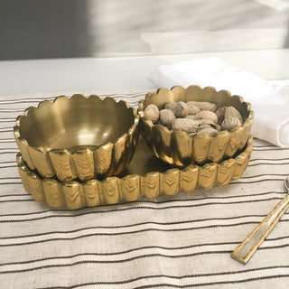 Opulent Gold Aluminum Serving Tray & 2 Bowls, Set of 3