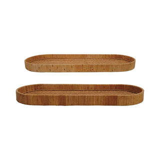 Oval Decorative Hand - Woven Rattan Tray