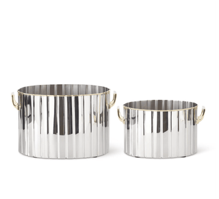 Oval Silver w/Gold Trim Ribbed Wine Chiller