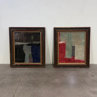 Pair of Abstract Textile Collages in Original Frames (Attributed)