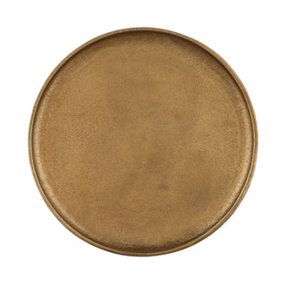 Top-down view of the brass accent table, showcasing its circular tray design with elegant detailing.