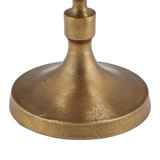 Detailed view of the sturdy pedestal base with antique brass finish, adding stability and style.