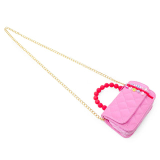 Pearl Handle Message Charm Handbag for Kids: Pink