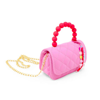 Pearl Handle Message Charm Handbag for Kids: Pink