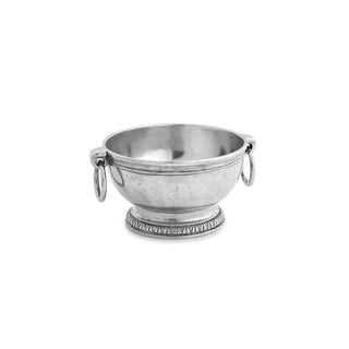 Silver bowl with handles on a white background