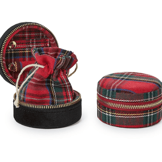 Plaid & Polished Round Jewelry Box with Zip Around Closure