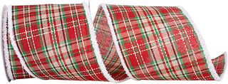 Plaid Saddle Stitch Snowy Wired - 4", 10yrds