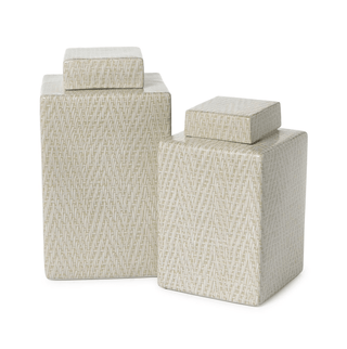 Rectangle Covered Tea Jar w/ Basketweave Textured Finish