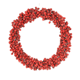 Red Wooden Bead Berry Wreath Ornament 7"