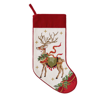 Christmas stocking with a reindeer design on a white background