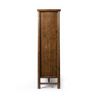 Side profile of a 3-door oak and veneer cabinet in a toasted finish, showing its clean lines and sturdy build.