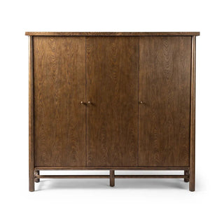 Front view of a 3-door oak and veneer cabinet in a toasted finish, showcasing its elegant and timeless design.