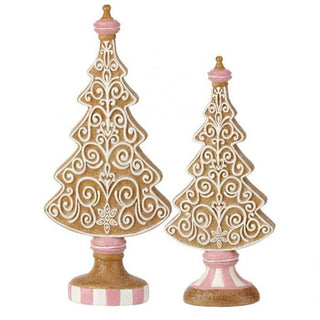 Two decorative Christmas trees with intricate designs on a white background