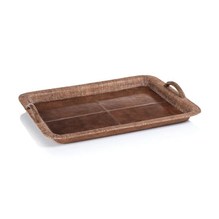 Rosso Leather and Raffia Serving Tray - Large